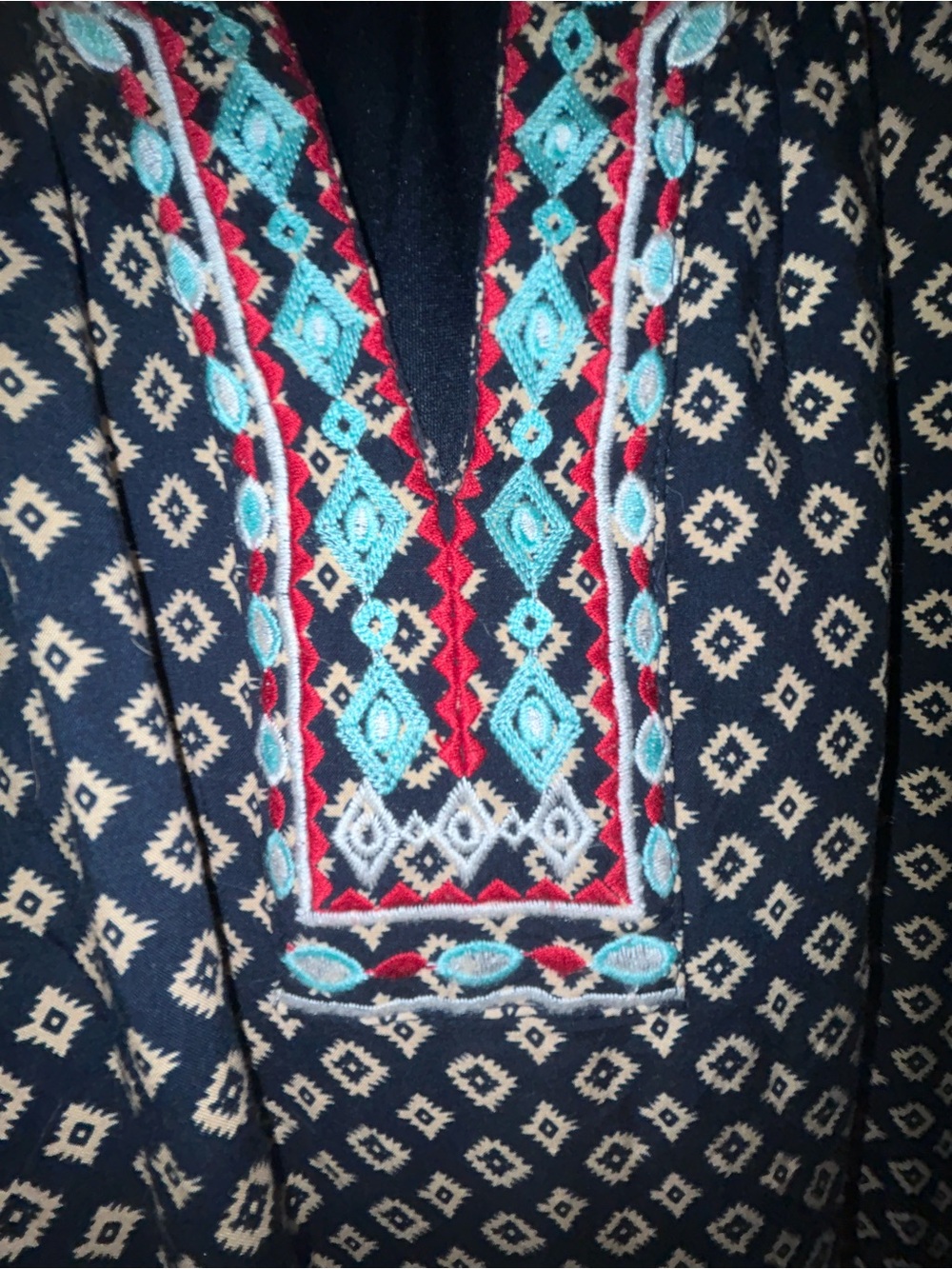 THML Navy Mini Dress with Teal and Red Embroidered Trim - Picture 9 of 9